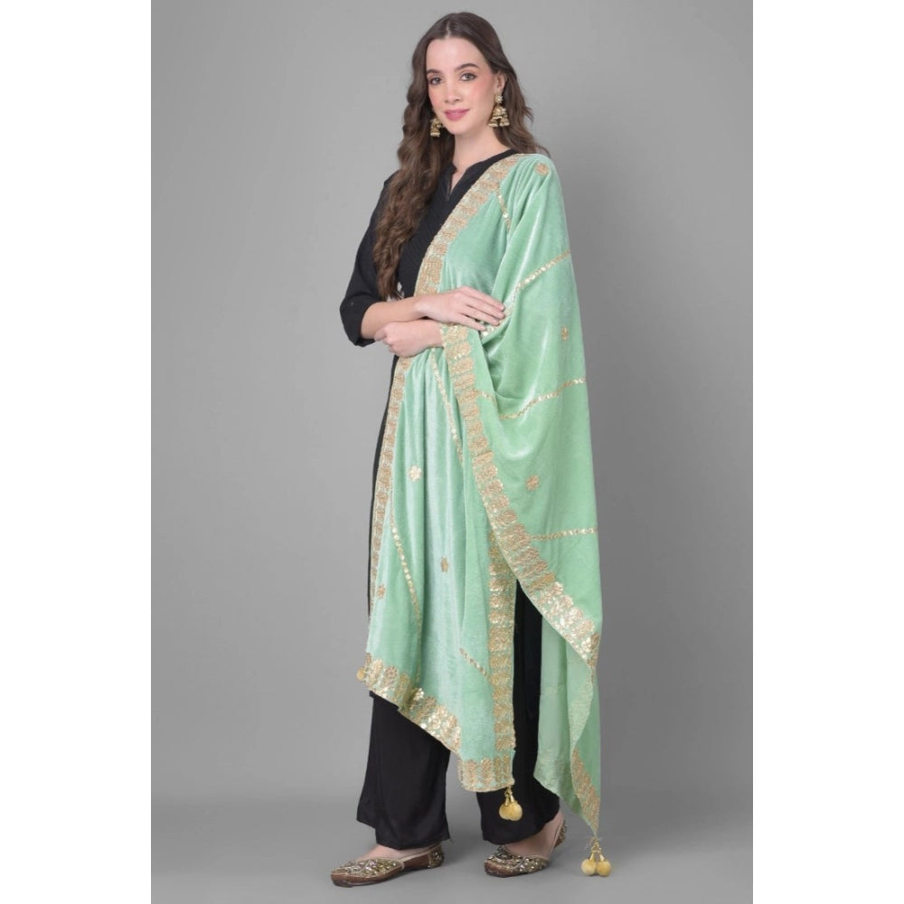Women's Velvet Gotta Patti Dupatta (Sea Green, Length: 2.25 to 2.50 Mtr)