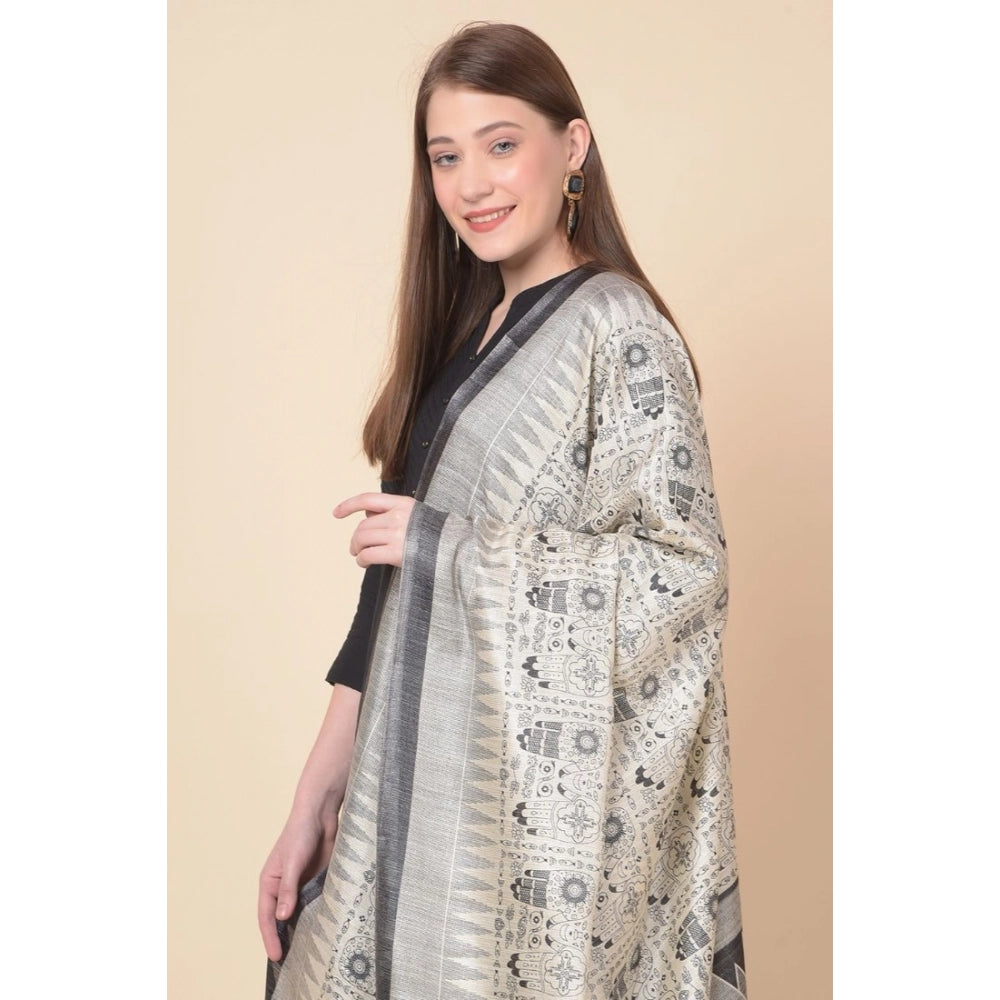 Women's Art Silk Printed Dupatta (Black, Length: 2.25 to 2.50 Mtr)