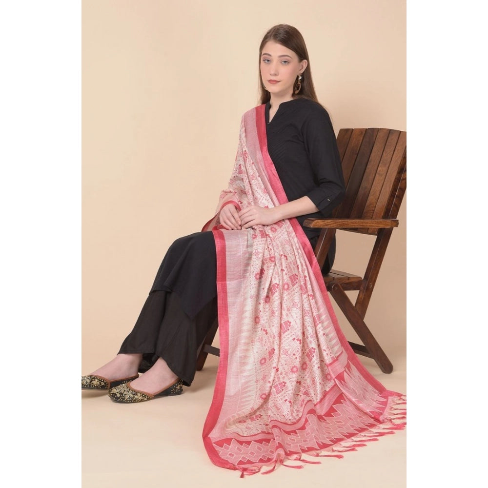 Women's Art Silk Printed Dupatta (Red, Length: 2.25 to 2.50 Mtr)