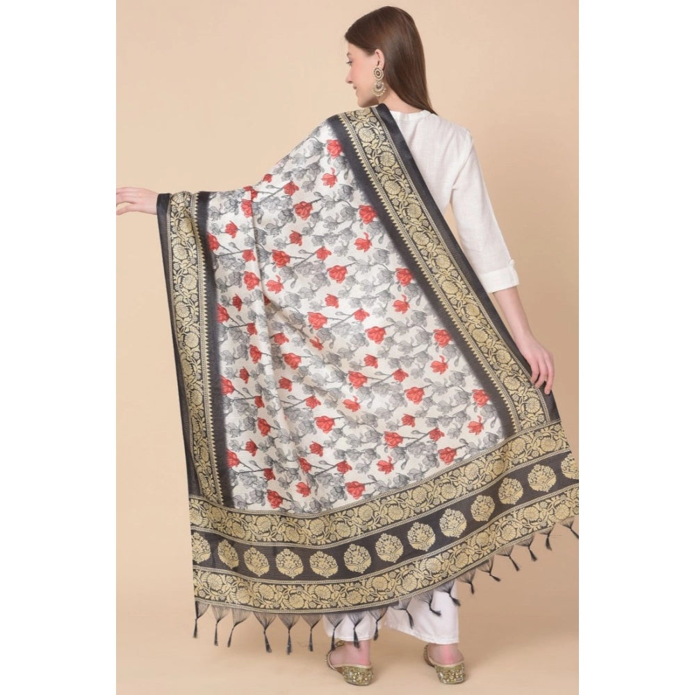 Women's Art Silk Printed Dupatta (Black, Length: 2.25 to 2.50 Mtr)
