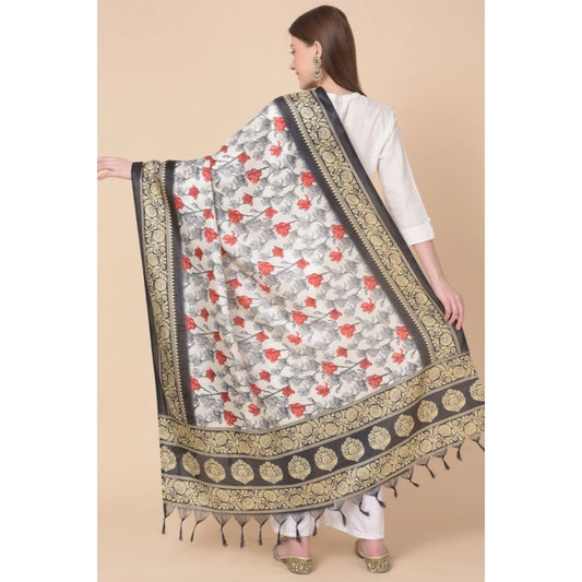 Women's Art Silk Printed Dupatta (Black, Length: 2.25 to 2.50 Mtr)