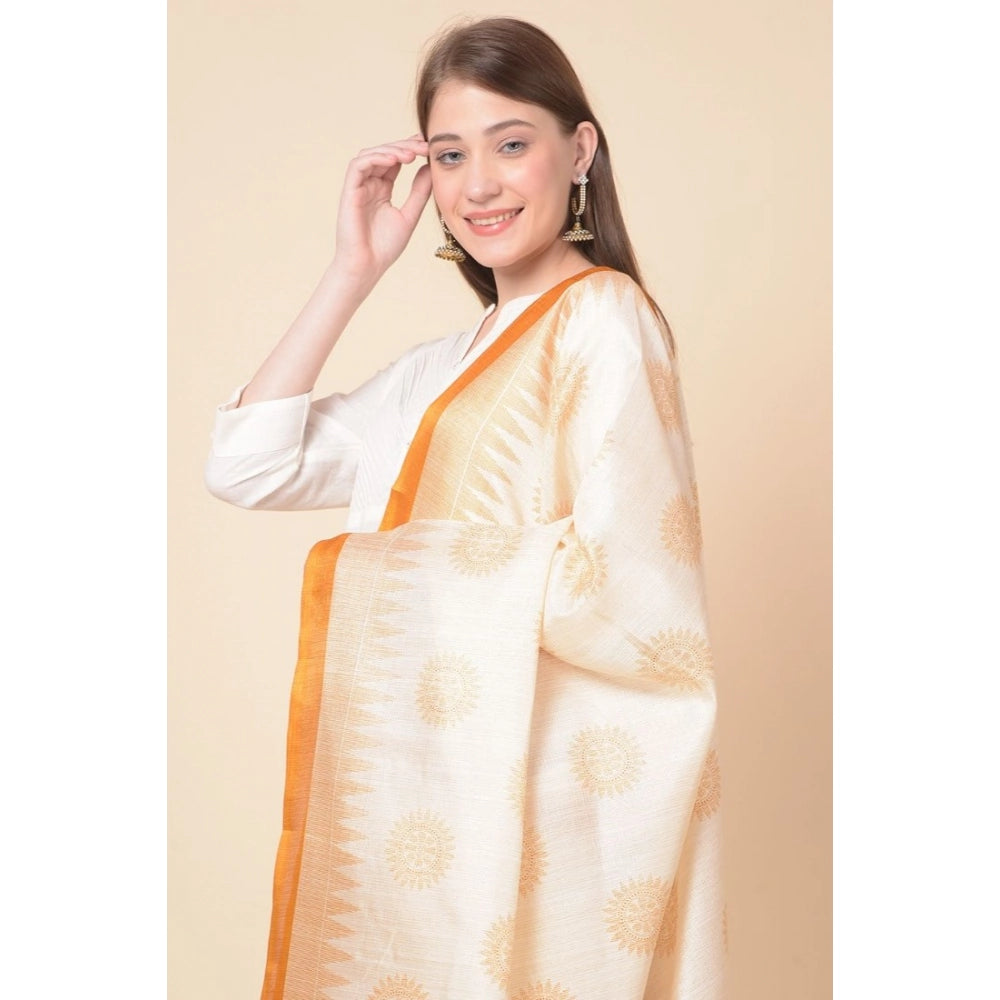 Women's Art Silk Printed Dupatta (Orange, Length: 2.25 to 2.50 Mtr)