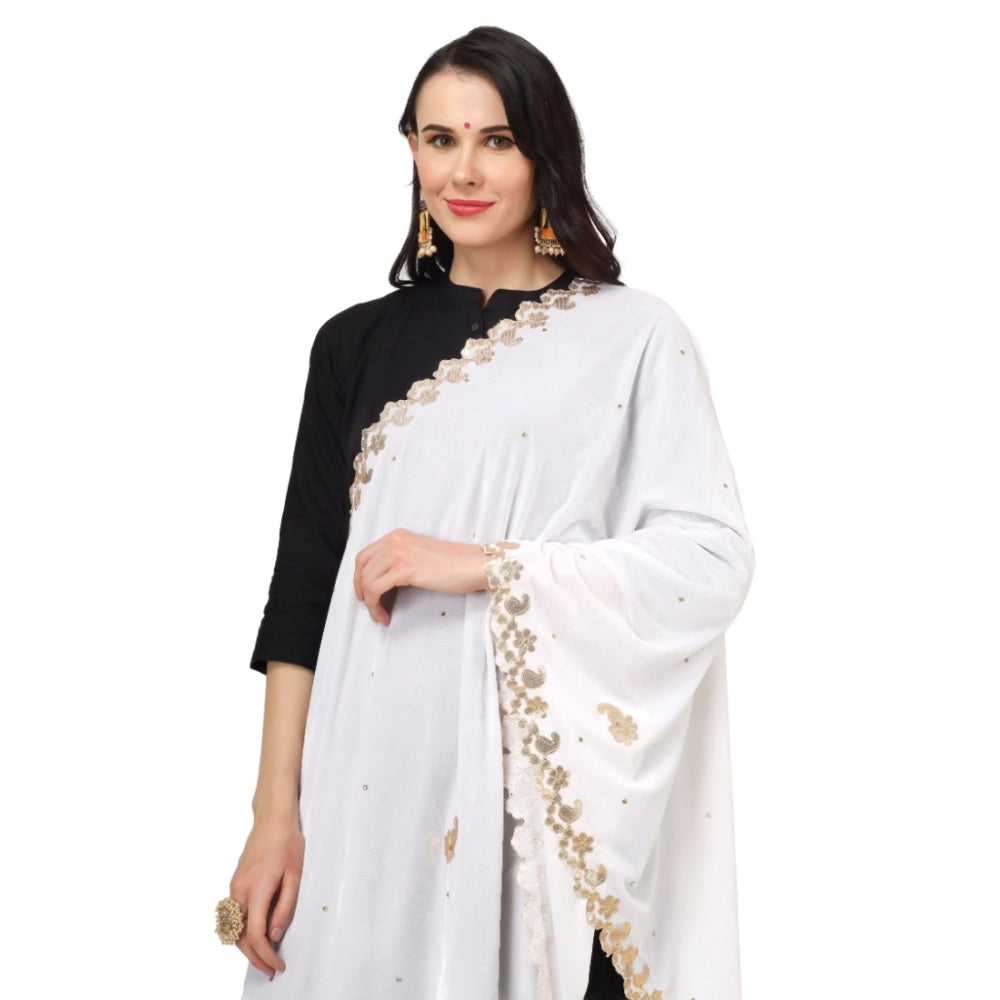 Women's Velvet Gotta Patti Dupatta (White, Length: 2.25 to 2.50 Mtr)