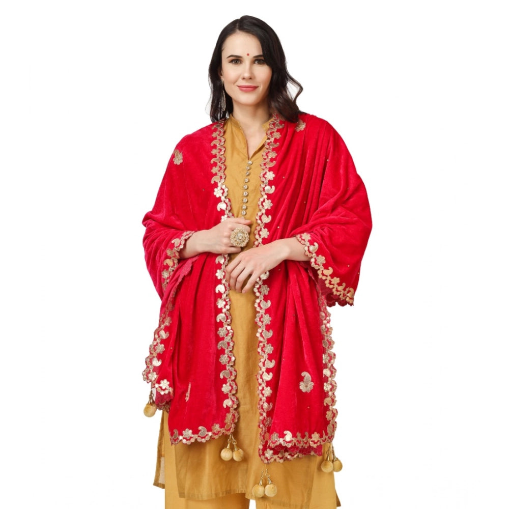 Women's Velvet Gotta Patti Dupatta (Pink, Length: 2.25 to 2.50 Mtr)