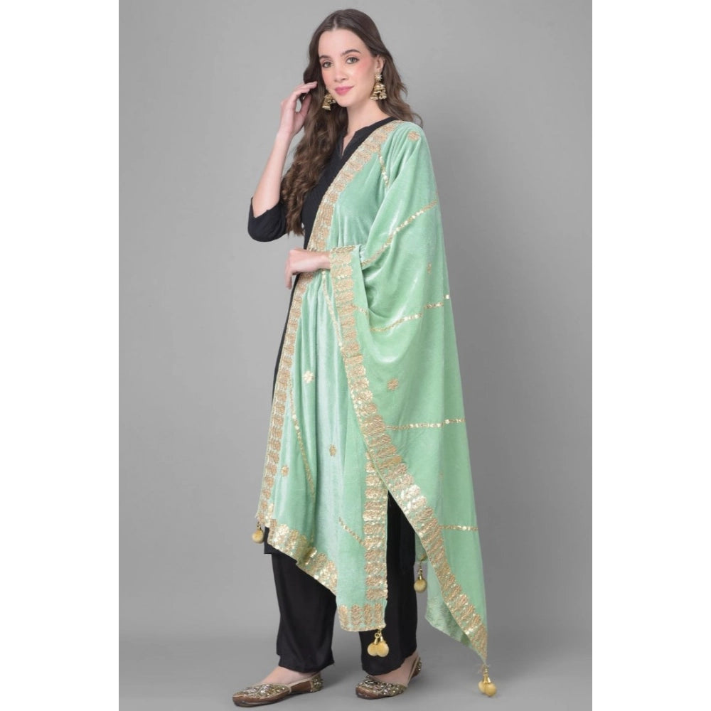 Women's Velvet Gotta Patti Dupatta (Sea Green, Length: 2.25 to 2.50 Mtr)