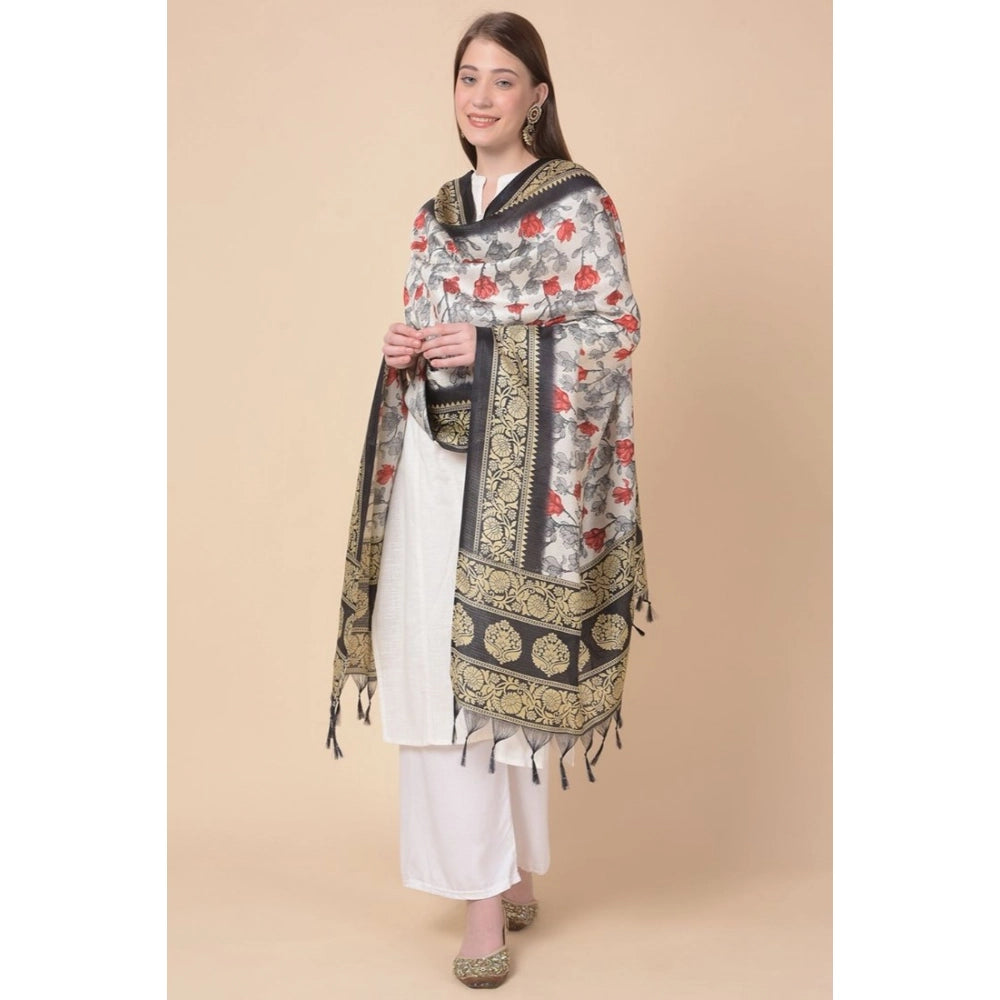 Women's Art Silk Printed Dupatta (Black, Length: 2.25 to 2.50 Mtr)