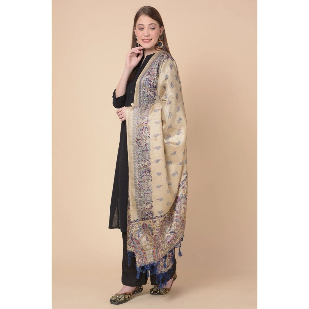 Women's Art Silk Printed Dupatta (Gold, Length: 2.25 to 2.50 Mtr)