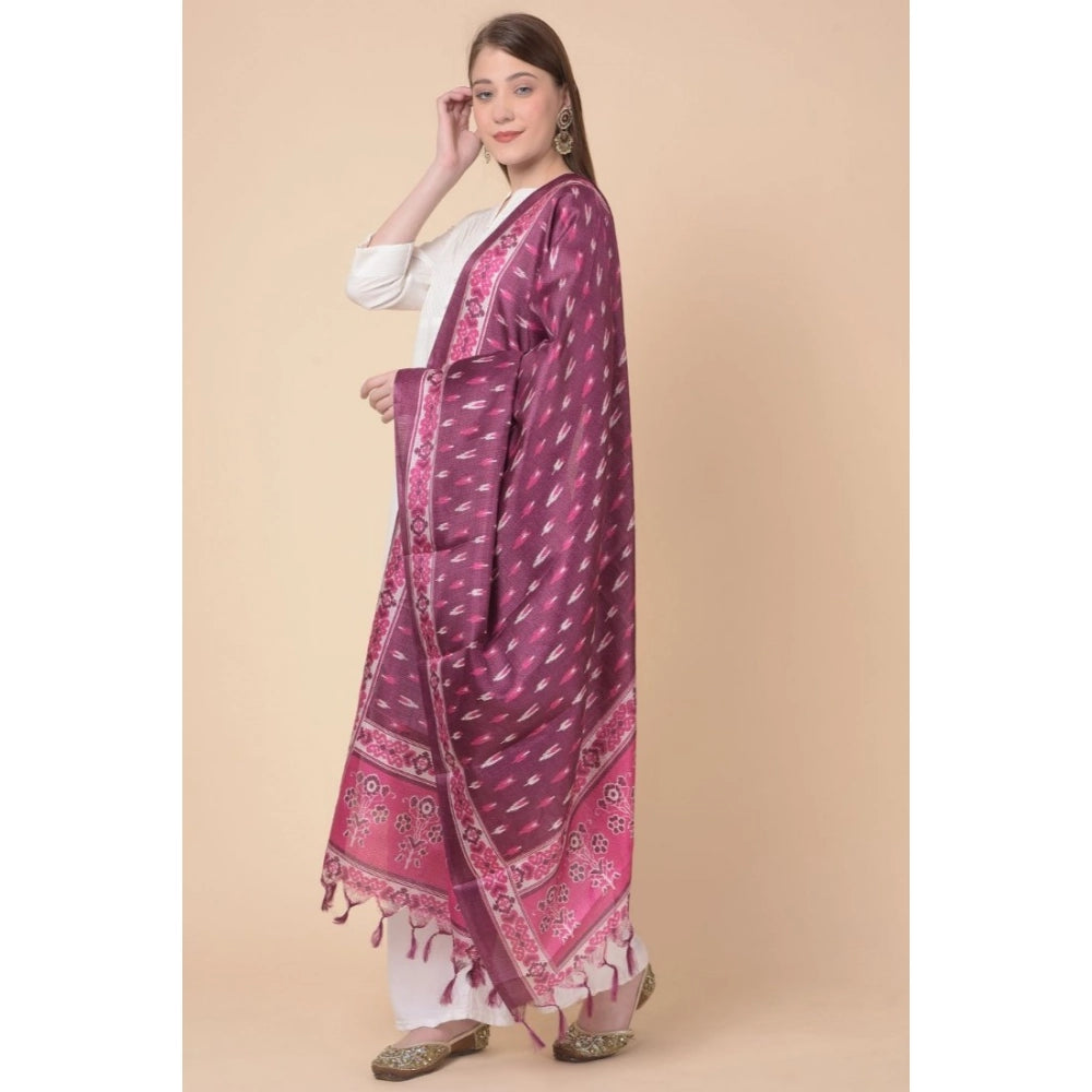 Women's Art Silk Printed Dupatta (Purple, Length: 2.25 to 2.50 Mtr)