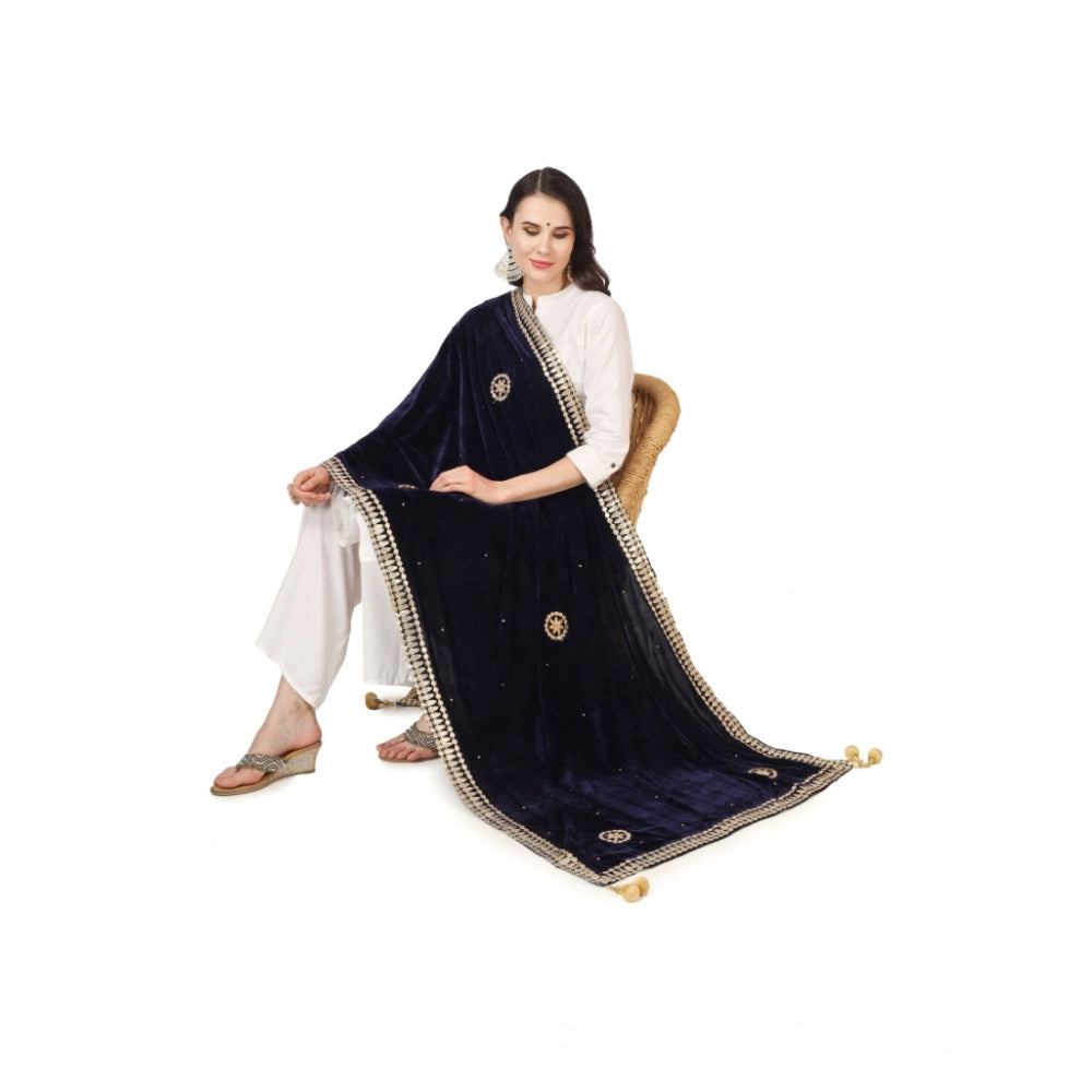Women's Velvet Gotta Patti Dupatta (Blue, Length: 2.25 to 2.50 Mtr)