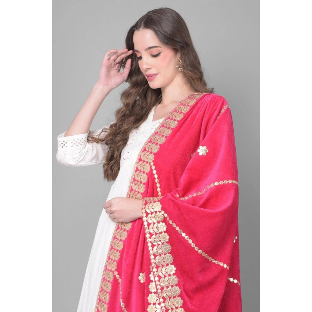 Women's Velvet Gotta Patti Dupatta (Pink, Length: 2.25 to 2.50 Mtr)