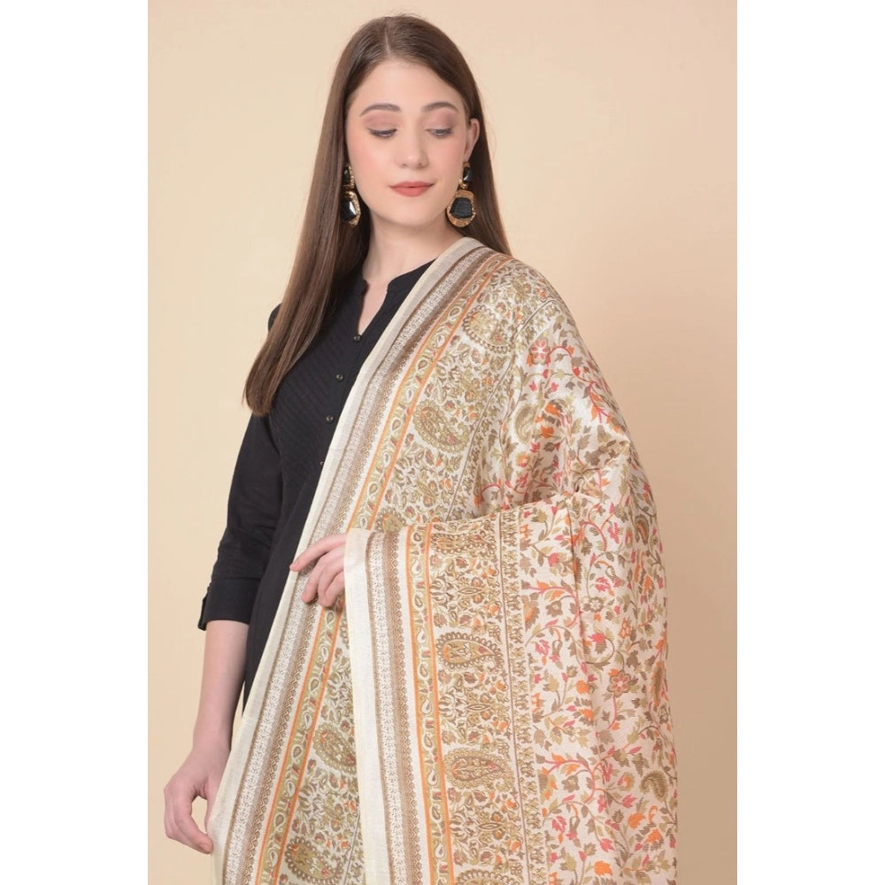 Women's Art Silk Printed Dupatta (White, Length: 2.25 to 2.50 Mtr)