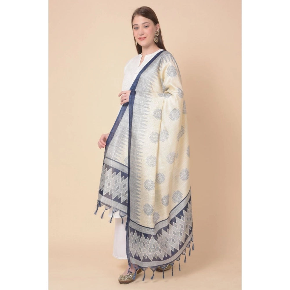 Women's Art Silk Printed Dupatta (Blue, Length: 2.25 to 2.50 Mtr)