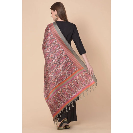 Women's Art Silk Printed Dupatta (Grey, Length: 2.25 to 2.50 Mtr)