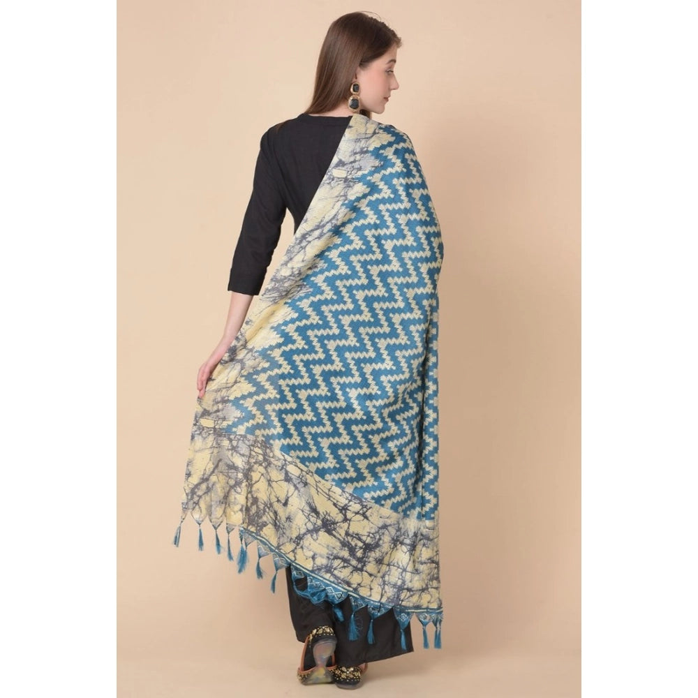 Women's Art Silk Printed Dupatta (Blue, Length: 2.25 to 2.50 Mtr)