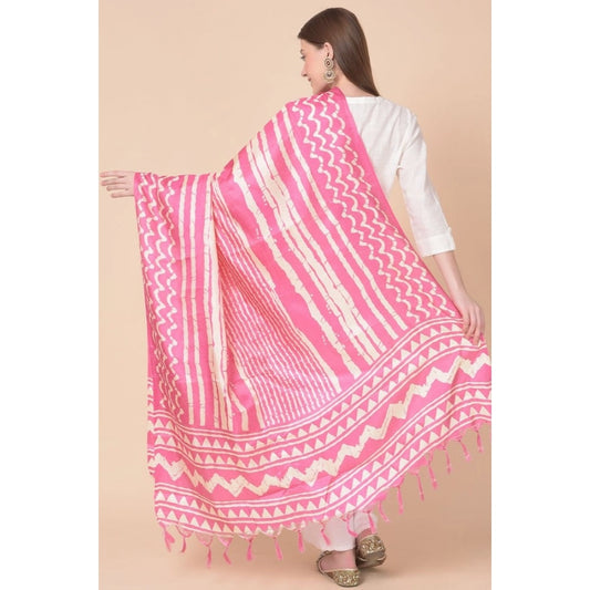 Women's Art Silk Printed Dupatta (Pink, Length: 2.25 to 2.50 Mtr)