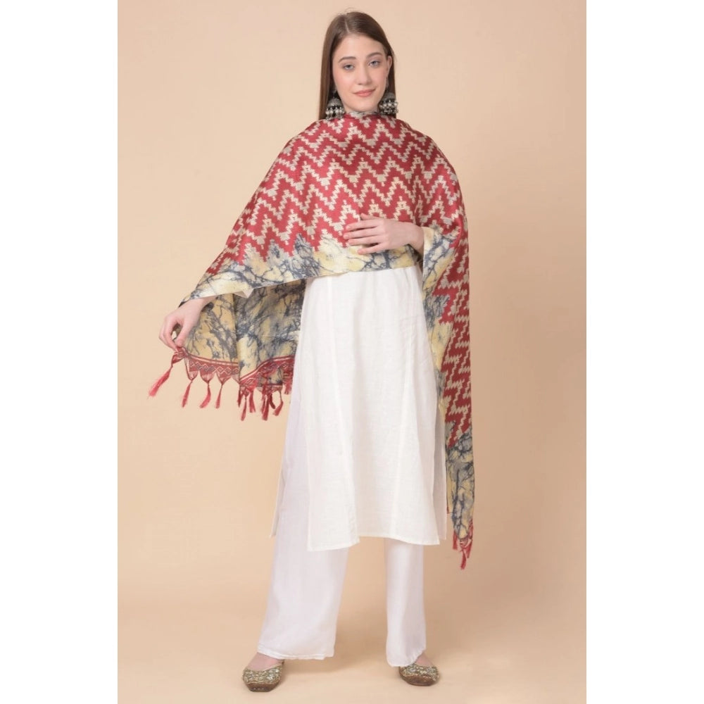 Women's Art Silk Printed Dupatta (Maroon, Length: 2.25 to 2.50 Mtr)