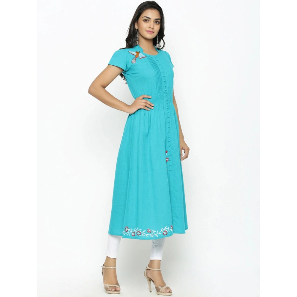 Torque Green cotton slub kurti for women — full look