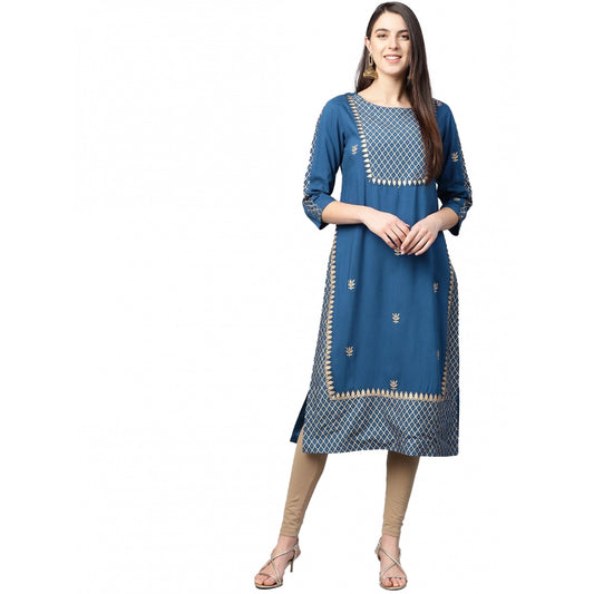 Blue rayon kurti for women — front view