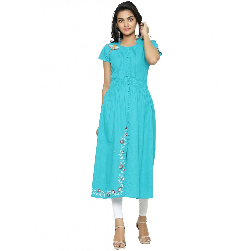 Torque Green cotton slub kurti for women — front view