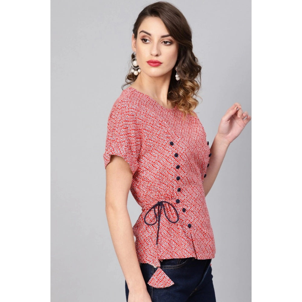 Red rayon top for women — detail view
