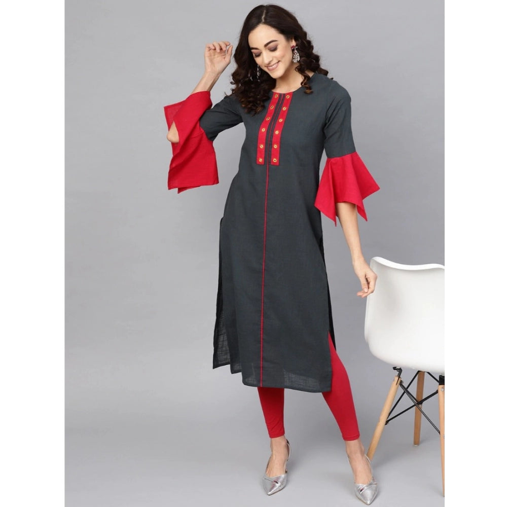 Grey cotton slub kurti for women — full look