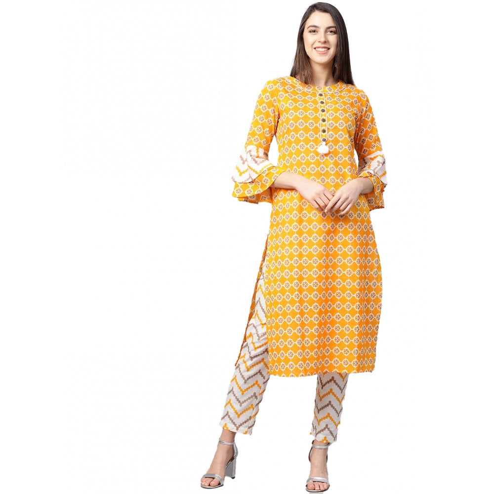 Mustard cotton kurti set for women — front view