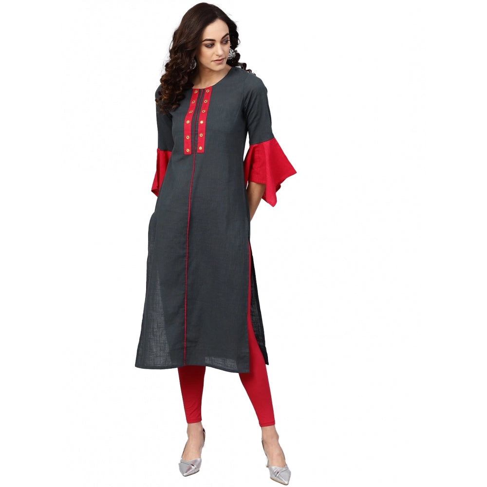 Grey cotton slub kurti for women — front view