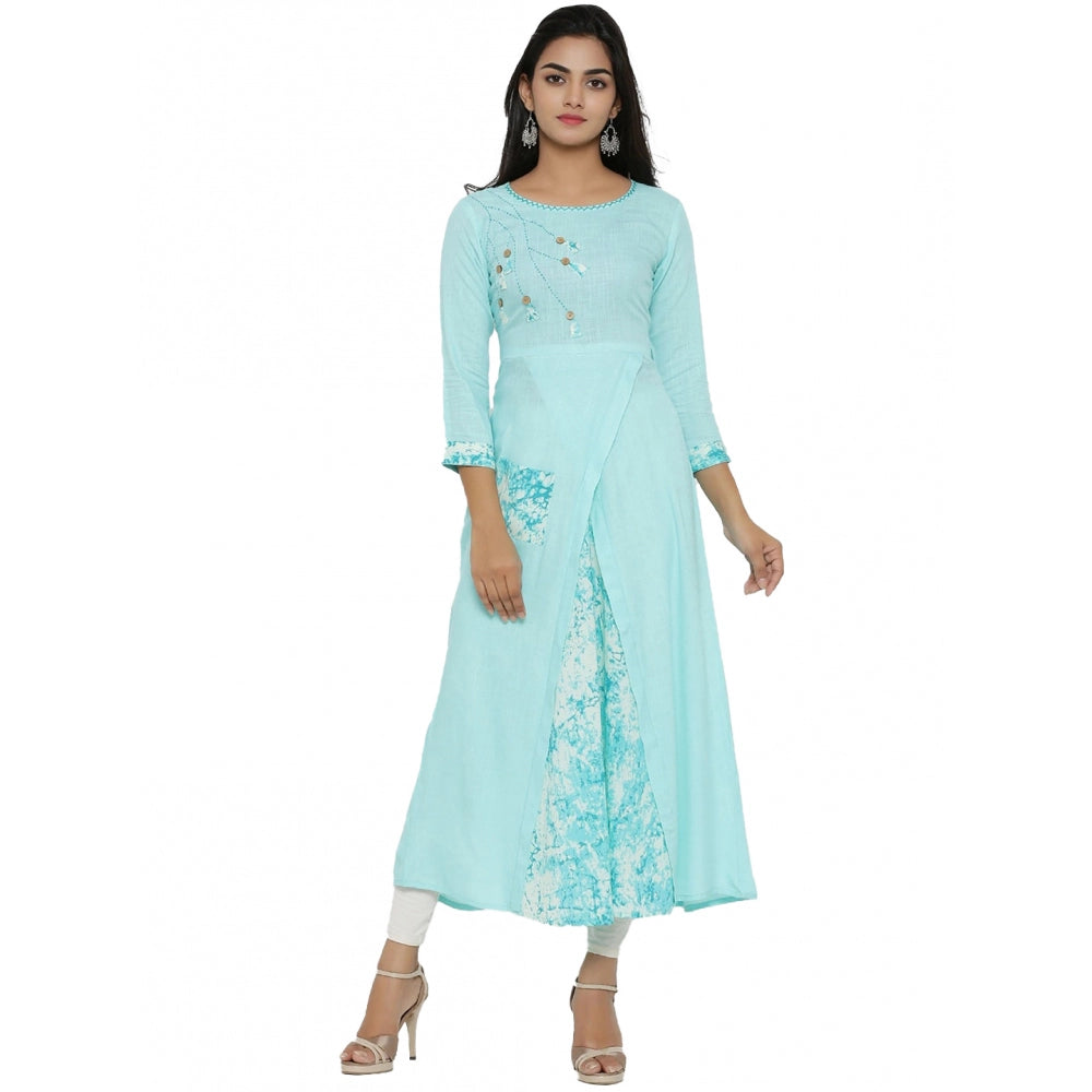 Sky Blue rayon kurti for women — front view