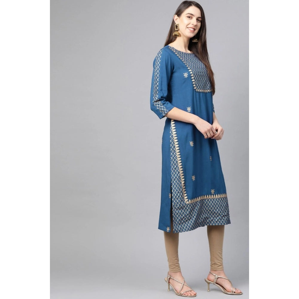 Blue rayon kurti for women — detail view
