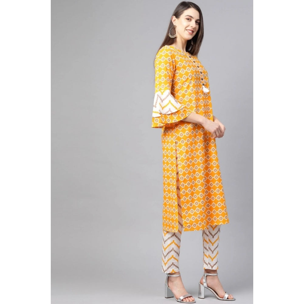 Mustard cotton kurti set for women — detail view