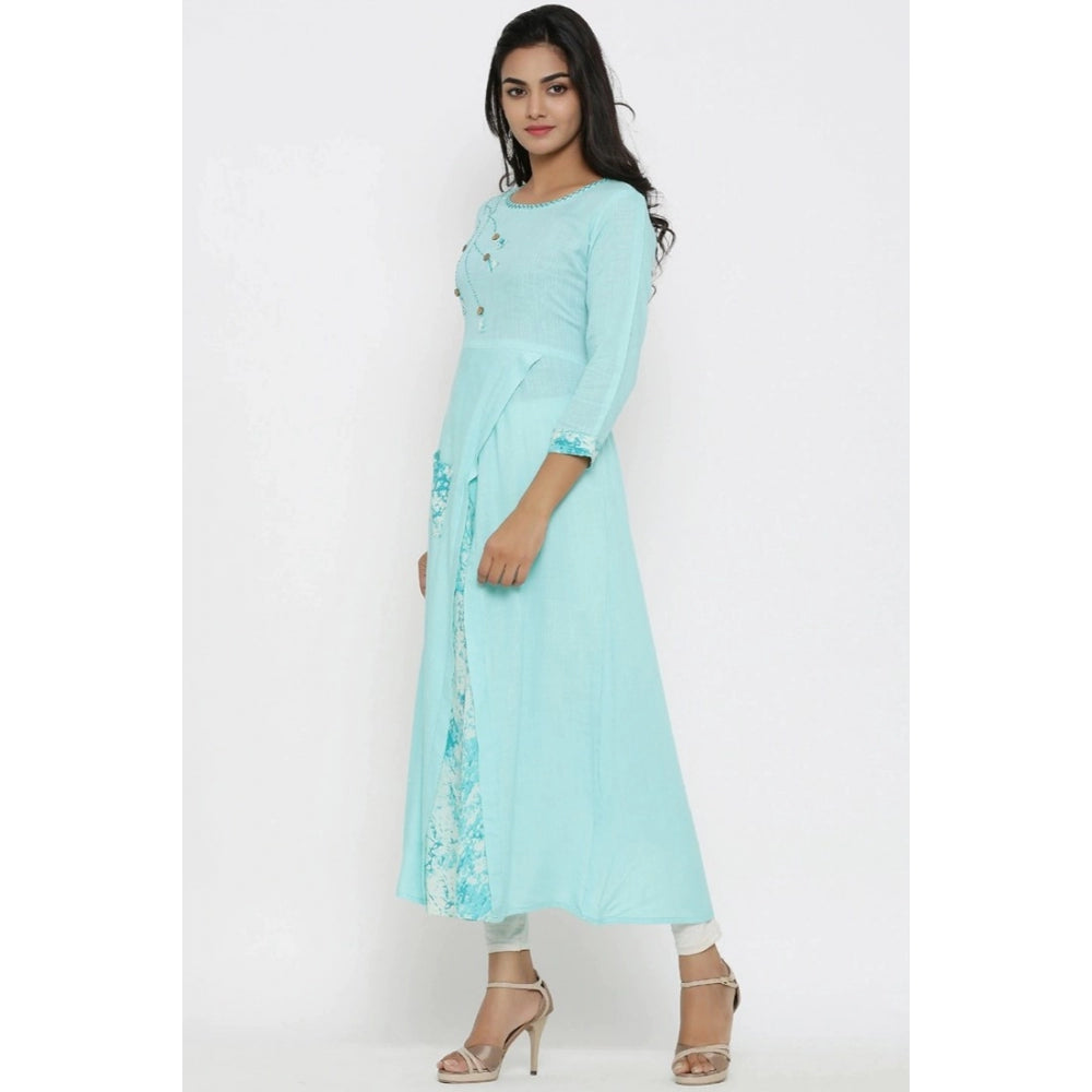 Sky Blue rayon kurti for women — detail view