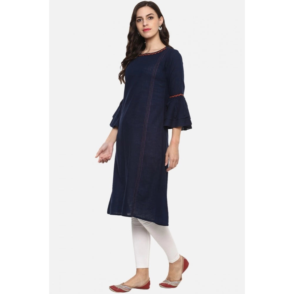 Blue cotton slub kurti for women — detail view