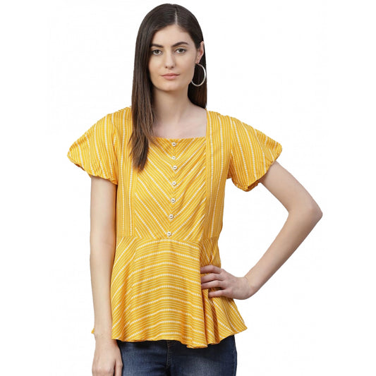 Mustard rayon top for women — front view