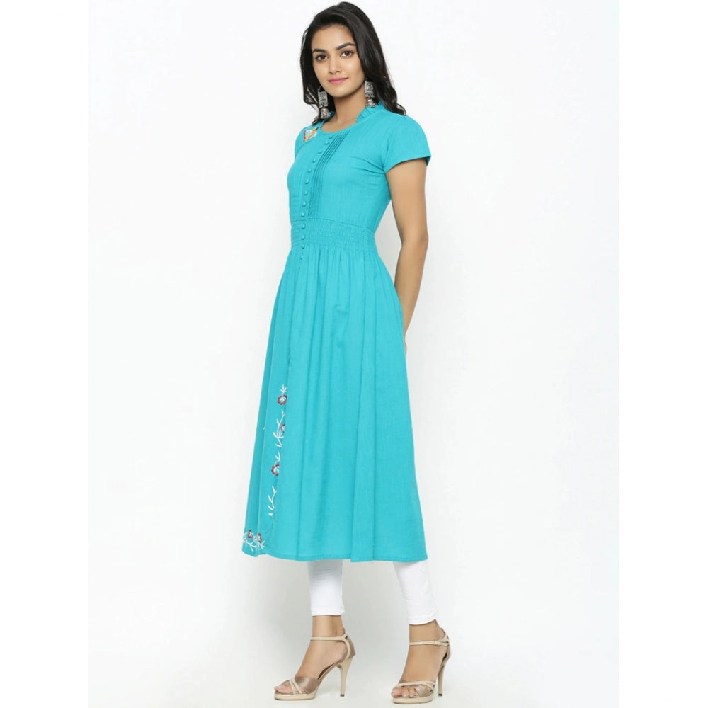 Torque Green cotton slub kurti for women — detail view