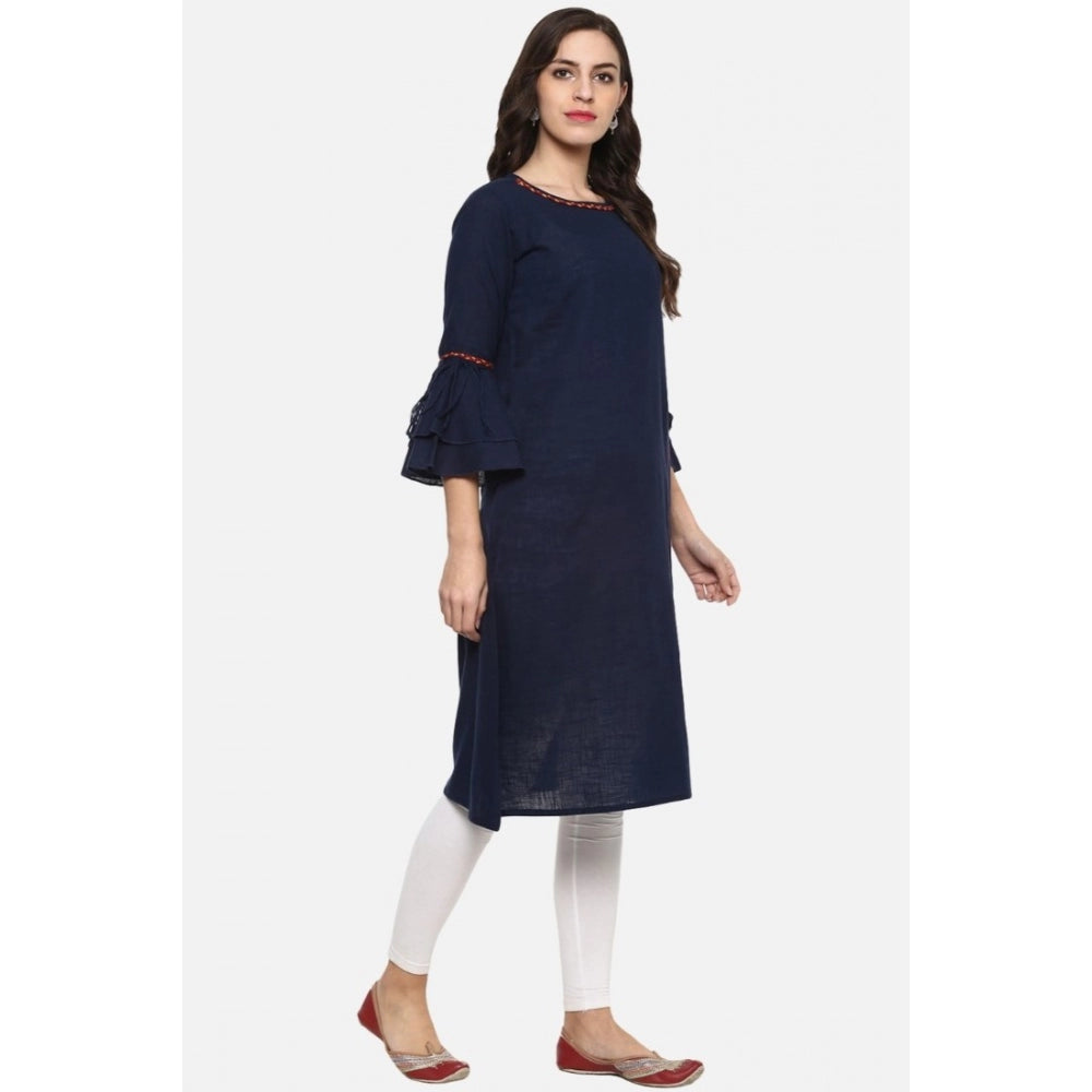 Blue cotton slub kurti for women — full look