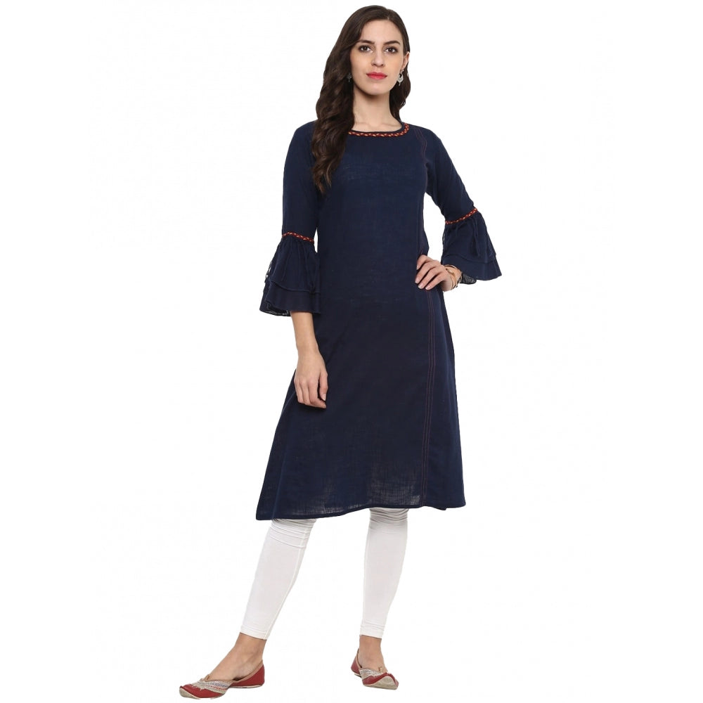Blue cotton slub kurti for women — front view