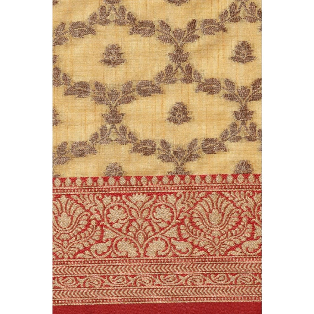 Women's Chanderi Cotton Printed Saree With Unstitched Blouse (Yellow, 5-6 Mtrs)