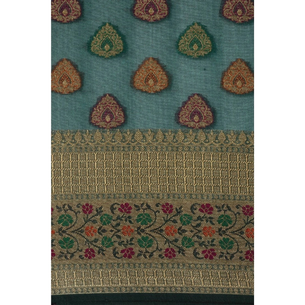 Women's Organza Printed Saree With Unstitched Blouse (Sea Green, 5-6 Mtrs)