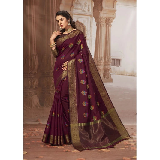 Women's Chanderi Cotton Printed Saree With Unstitched Blouse (Maroon, 5-6 Mtrs)