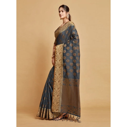 Women's Chanderi Cotton Printed Saree With Unstitched Blouse (Grey, 5-6 Mtrs)