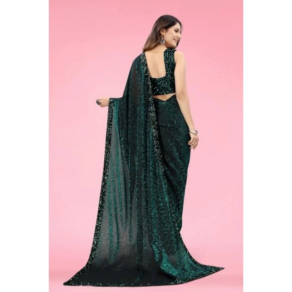 Green lycra saree for women — pallu detail