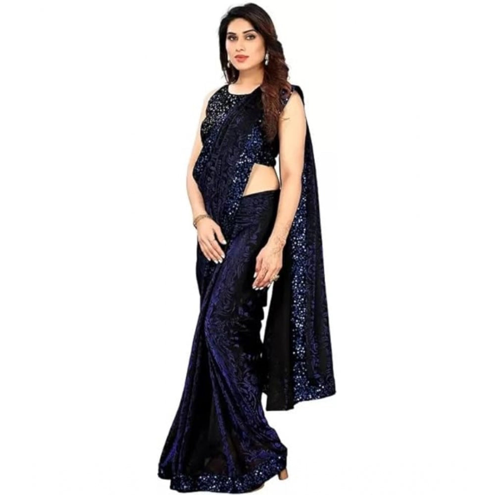 Blue lycra saree for women — pallu detail