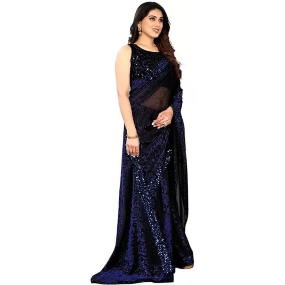 Blue lycra saree for women — pallu detail