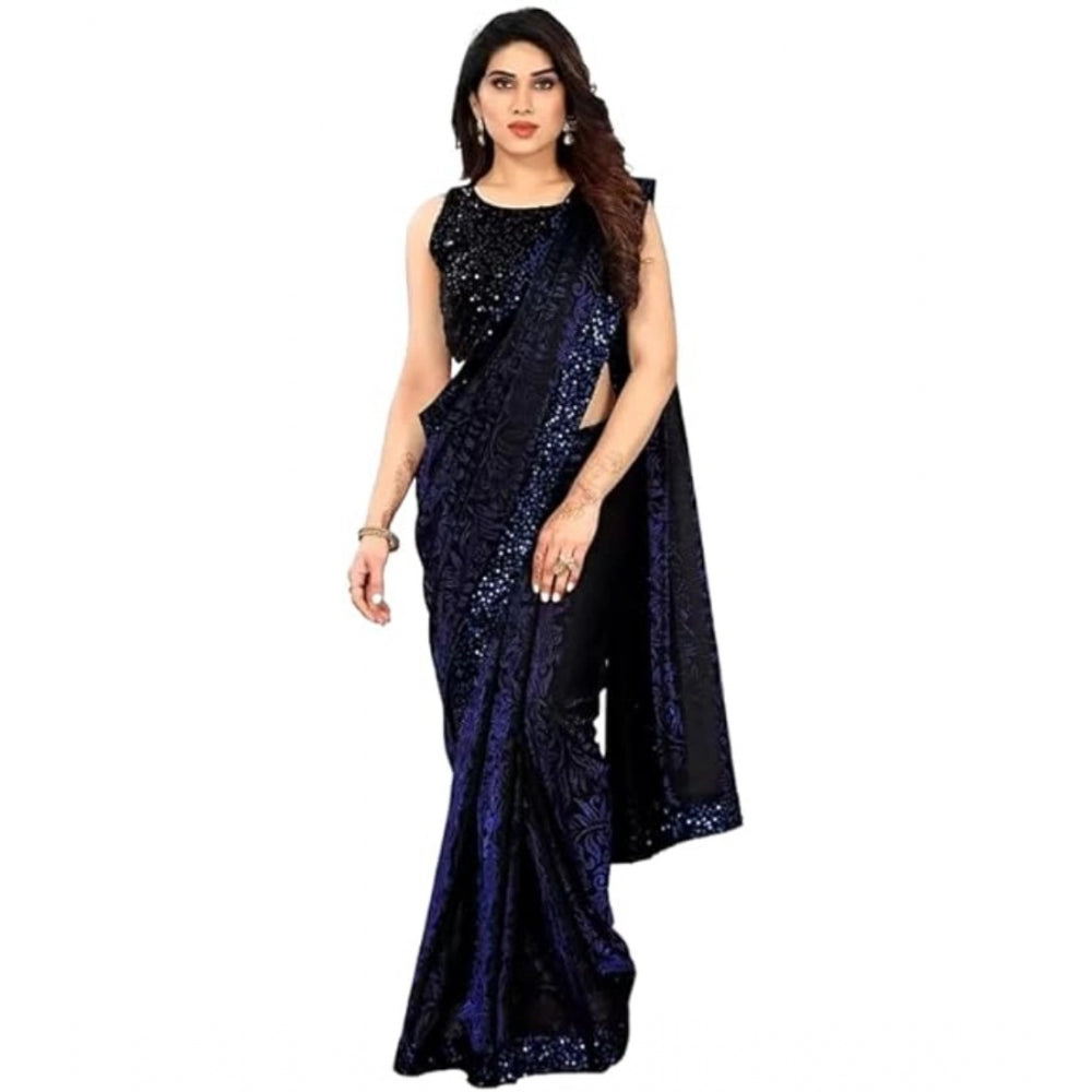 Blue lycra saree for women — pallu detail