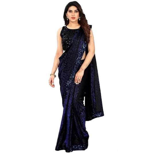 Blue lycra saree for women — pallu detail
