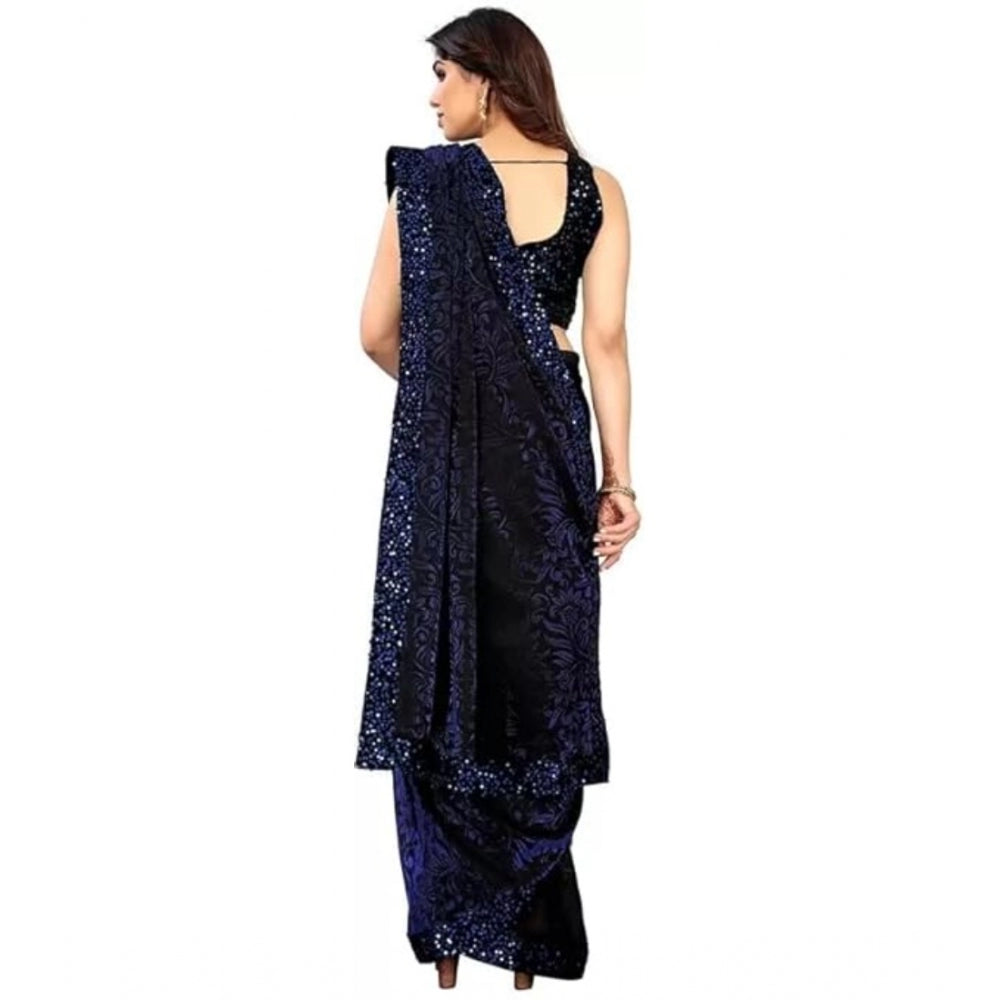 Blue lycra saree for women — pallu detail