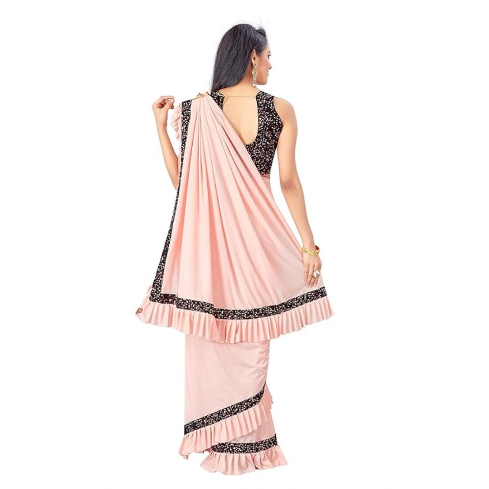 Peach lycra saree for women — pallu detail