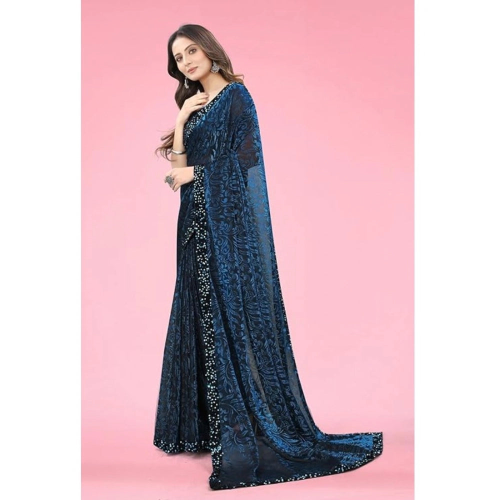 Blue lycra saree for women — pallu detail