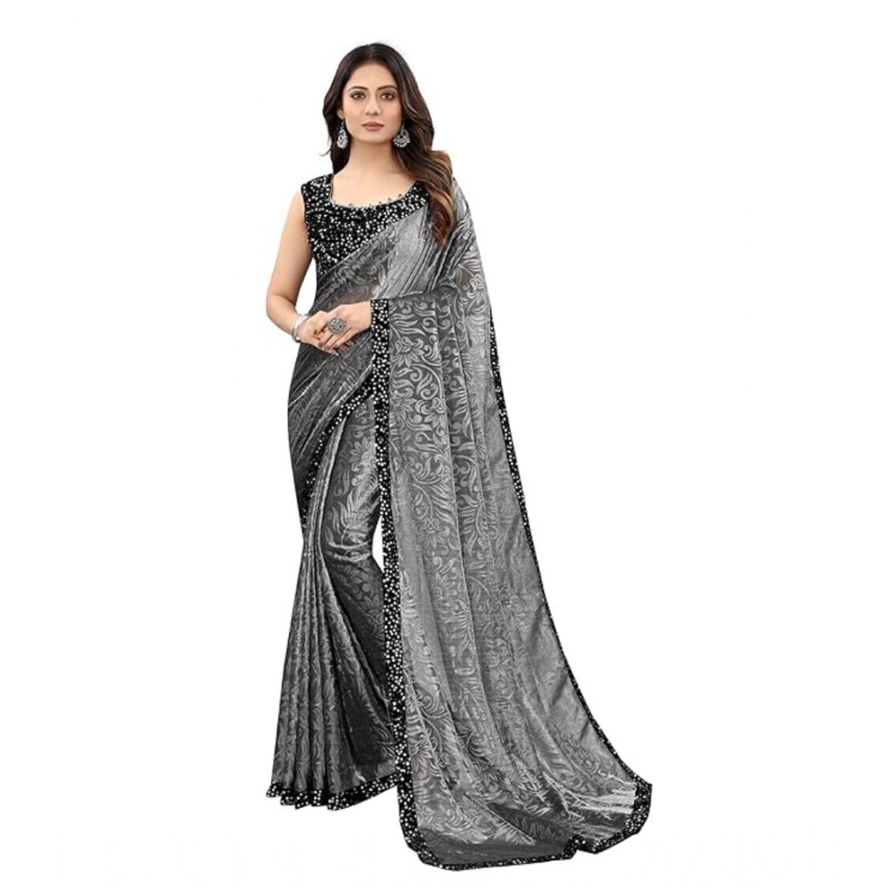 Grey lycra saree for women — pallu detail