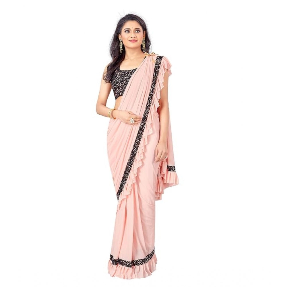 Peach lycra saree for women — pallu detail